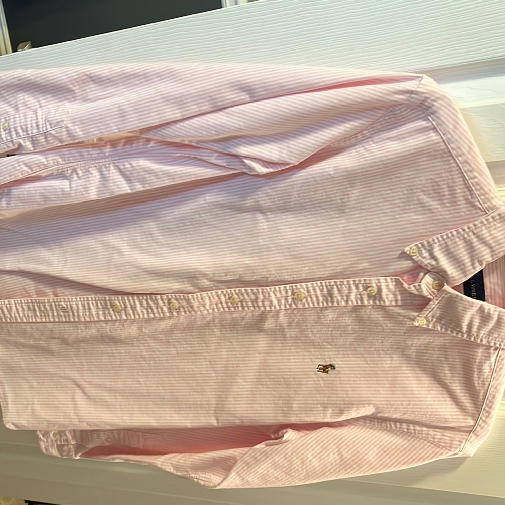 Pink stripped polo shirt. Very lightly used.